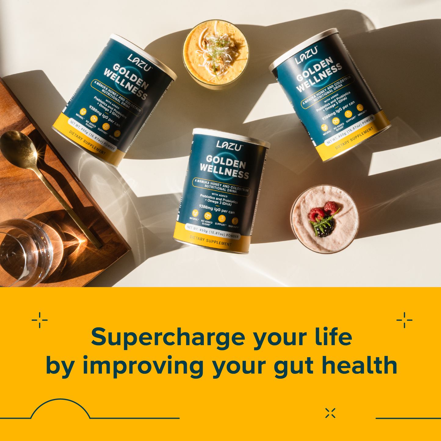 LAZU GOLDEN WELLNESS - Colostrum Powder & Manuka Honey Drink Promotes Gut Health, Performance