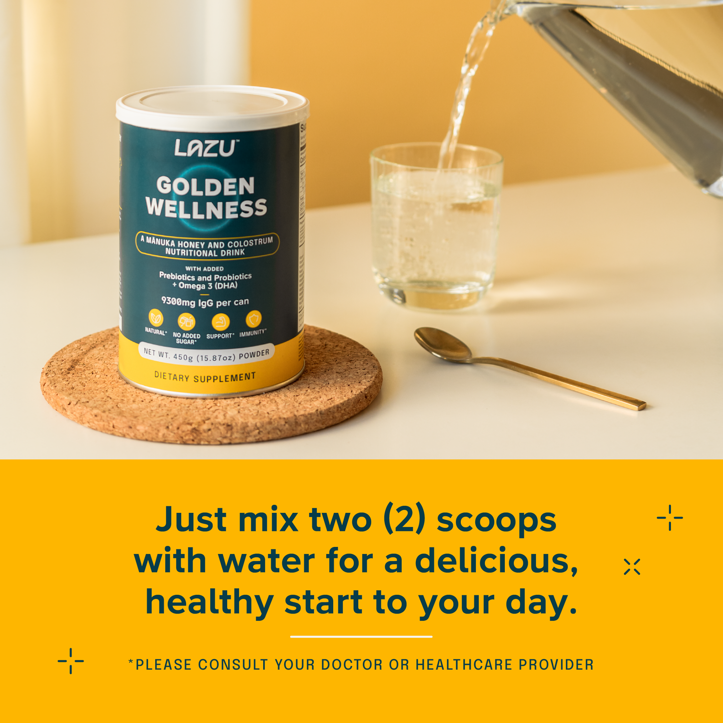 LAZU GOLDEN WELLNESS - Colostrum Powder & Manuka Honey Drink Promotes Gut Health, Performance