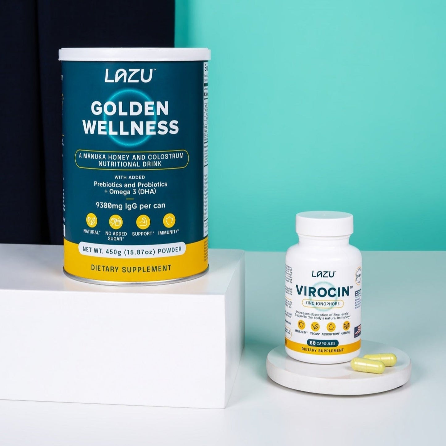 LAZU IMMUNE HEALTH SUITE -  Golden Wellness, Virocin™ promotes gut health, immunity, repair