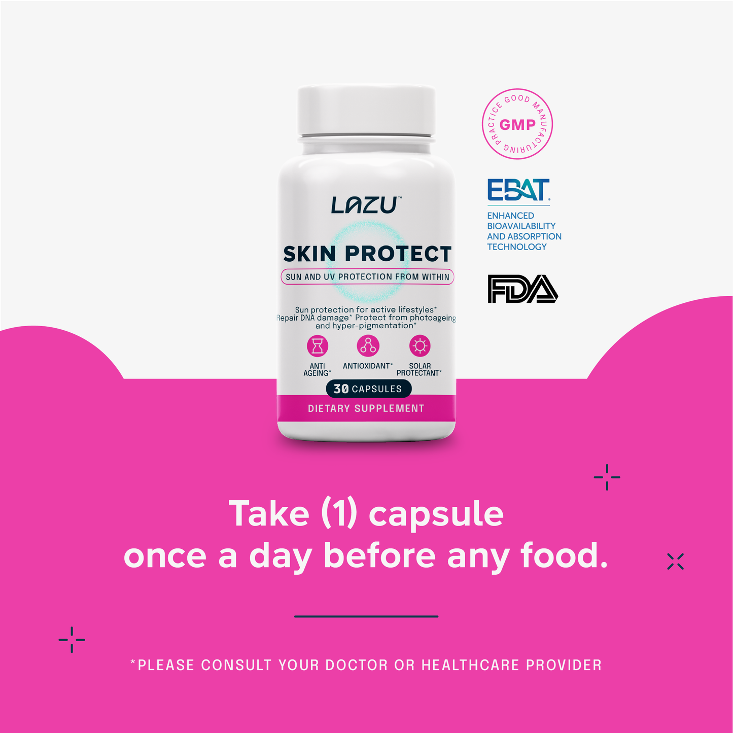 LAZU SKIN PROTECT - Sun and UV protection, increases collagen, elastin and reduces wrinkles